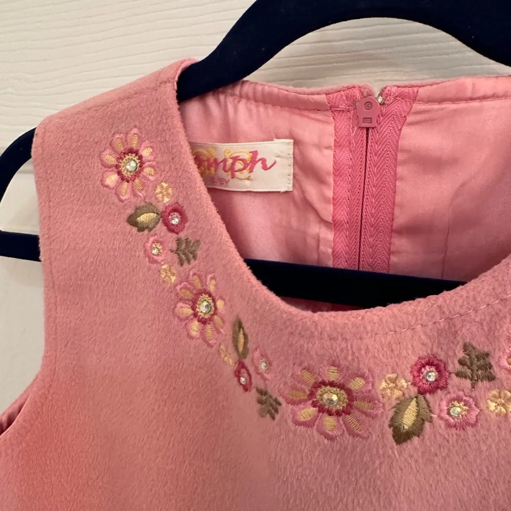 Gorgeous OOMPH girls coat‎ and dress …..size 4/5 pink with flowers EEUC